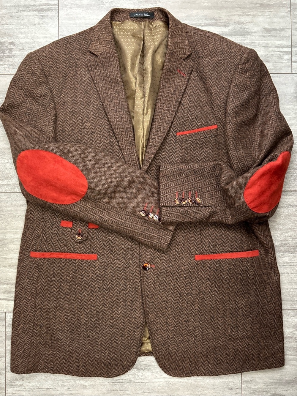 Inserch Limited Edition 3XL Sport Coat Wool Blend Burnt Orange Suede Elbow Patch